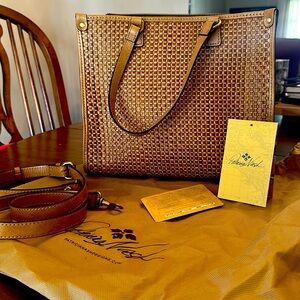 NWT Patricia Nash Ava Tan Woven Leather Tote Bag